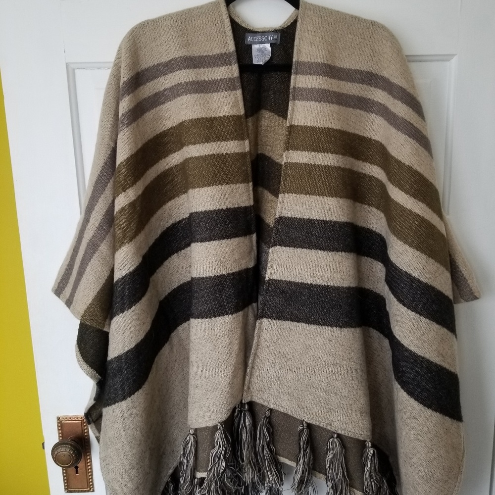 Cozy Neutrals Poncho with Tassels
